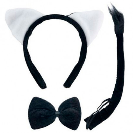 Tradineur - Set de gatita, incluye diadema, pajarita y cola, complementos de disfraces, carnaval, Halloween, cosplay, fiestas (N