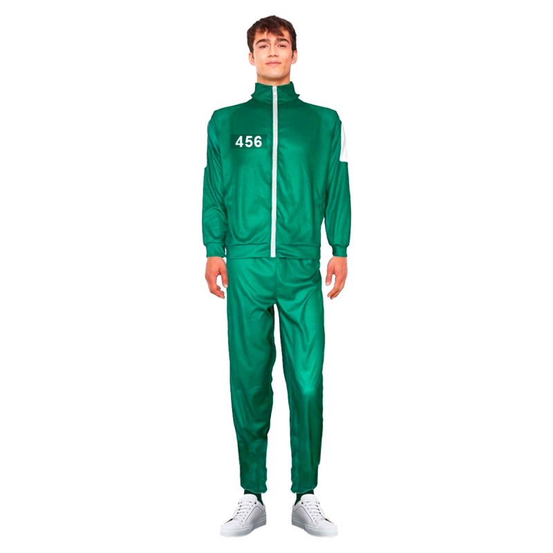 Tradineur - Disfraz de chándal verde y rayas blancas con números - Inspirado de la serie Calamar - Incluye números adhesivos - I Tradineur - Disfraz de chándal verde y rayas blancas con números - Inspirado de la serie Calamar - Incluye números adhesivos - I