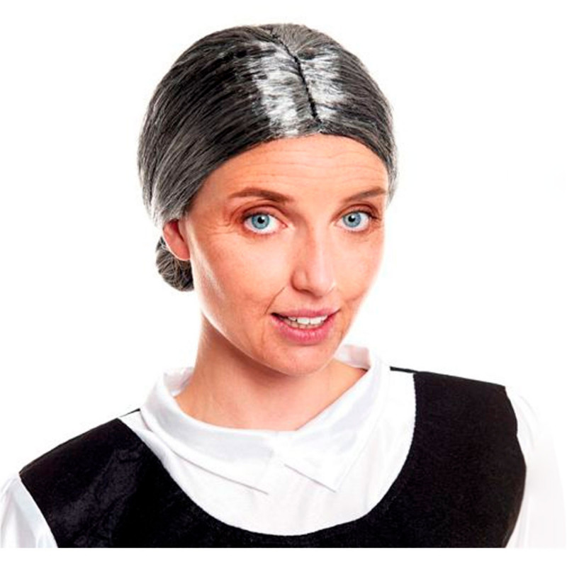 Tradineur - Peluca de Anciana con moño para adultos - Fabricado en fibra sintética - Complemento ideal para disfraces de carnava Tradineur - Peluca de Anciana con moño para adultos - Fabricado en fibra sintética - Complemento ideal para disfraces de carnava
