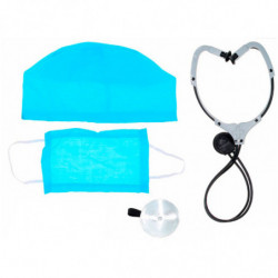 Tradineur - Set de 4 Complementos para disfraz de Médico de Carnaval - Incluye gorro, mascarilla, reflector y estetoscopio - Ide