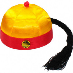 Tradineur - Gorro de chino con coleta - Fabricado en Poliéster - Ideal para disfraces de carnaval y Halloween - Color Amarillo y