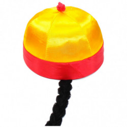 Tradineur - Gorro de chino con coleta - Fabricado en Poliéster - Ideal para disfraces de carnaval y Halloween - Color Amarillo y