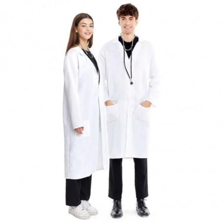 Tradineur - Bata blanca adulto de fibra sintética, disfraz doctor, médico, incluye bata, accesorios no incluidos, carnaval, hall