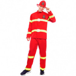 Tradineur - Disfraz de bombero para adulto, poliéster 100%, incluye sombrero, camiseta y pantalón, atuendo de carnaval, Hallowee