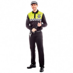 Tradineur - Disfraz de policía adulto, agente policía local, fibra sintética, incluye camiseta, pantalón, gorra y cinturón, carn