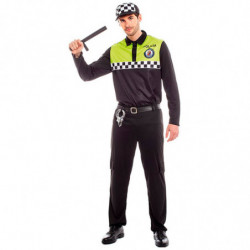 Tradineur - Disfraz de policía adulto, agente policía local, fibra sintética, incluye camiseta, pantalón, gorra y cinturón, carn