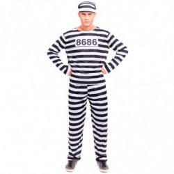 Tradineur - Disfraz de presidiario a rayas - Fabricado en fibra sintética - Incluye gorro, preso, cárcel - Ideal para carnaval,
