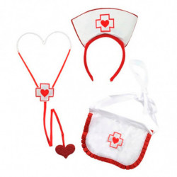 Tradineur - Set de 3 Complementos de Enfermera - Incluye Diadema, delantal y Estetoscopio - Fabricado en Poliéster - Ideal para