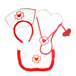 Tradineur - Set de 3 Complementos de Enfermera - Incluye Diadema, delantal y Estetoscopio - Fabricado en Poliéster - Ideal para