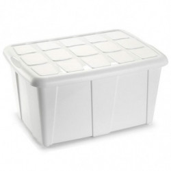 Tradineur - Caja de almacenamiento, plástico, contenedor multiusos, ordenación, juguetes, ropa, fabricada en España (Blanco - 60