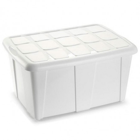 Tradineur - Caja de almacenamiento, plástico, contenedor multiusos, ordenación, juguetes, ropa, fabricada en España (Blanco - 60