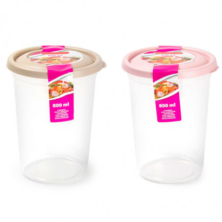 Tradineur - Pack de 2 Fiambreras Redondas altas con tapa - Capacidad de 800 ml - Fabricado en Plástico - Apta para microondas, c