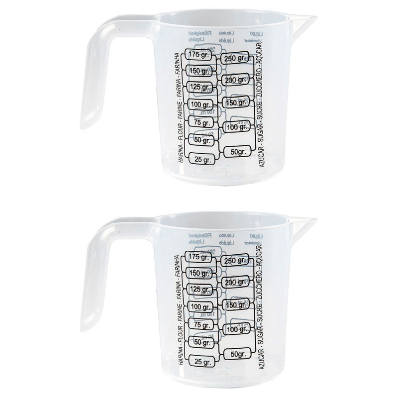 Tradineur - Pack de 2 Jarras de medición con asa - Fabricado en Plástico - Capacidad de 250 ml - Medidas para harina y azúcar ha Tradineur - Pack de 2 Jarras de medición con asa - Fabricado en Plástico - Capacidad de 250 ml - Medidas para harina y azúcar ha
