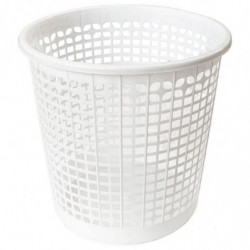 Tradineur - Papelera de plástico con rejilla, cubo para basura, oficina, despacho, estudio, ligera y resistente (Blanco - 25,5 x