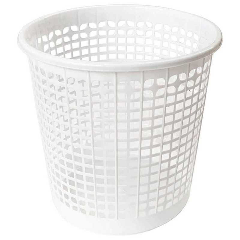 Tradineur - Papelera de plástico con rejilla, cubo para basura, oficina, despacho, estudio, ligera y resistente (Blanco - 25,5 x