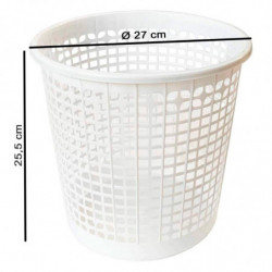 Tradineur - Papelera de plástico con rejilla, cubo para basura, oficina, despacho, estudio, ligera y resistente (Blanco - 25,5 x