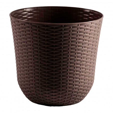 Tradineur - Maceta Rattan Redondo de Plástico - Fabricado en España - Ideal para Plantas, hogar, jardín y terrazas - Ø 33 cm - C