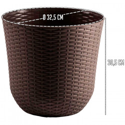 Tradineur - Maceta Rattan Redondo de Plástico - Fabricado en España - Ideal para Plantas, hogar, jardín y terrazas - Ø 33 cm - C