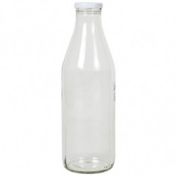 Tradineur - Botella de cristal para leche, tapa de rosca, botella para zumos, batidos, licuados de verduras, salsas, frigorífico