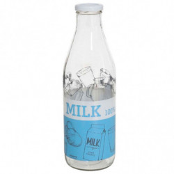 Tradineur - Botella de cristal decorada para leche, tapa de rosca, botella para zumos, batidos, licuados de verduras, frigorífic