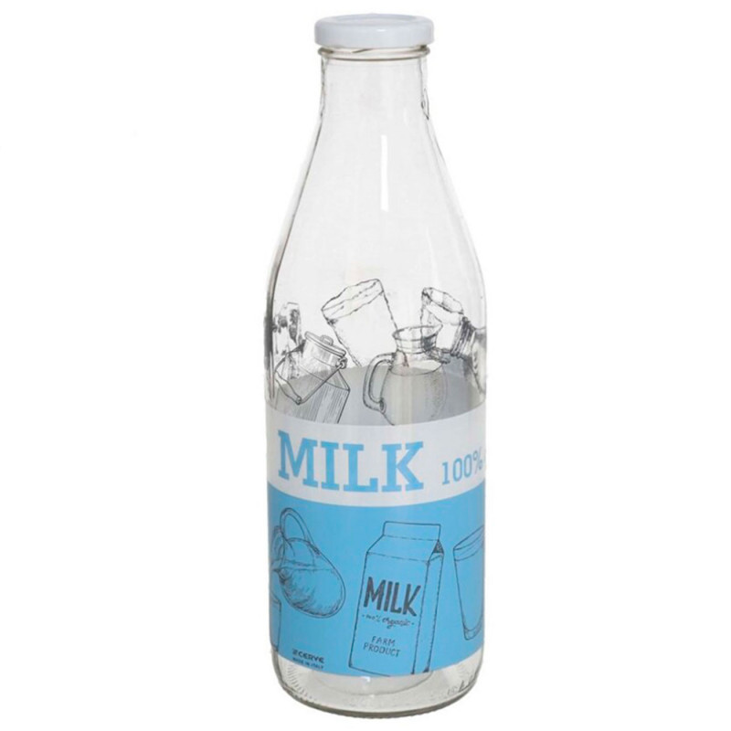 Tradineur - Botella de cristal decorada para leche, tapa de rosca, botella para zumos, batidos, licuados de verduras, frigorífic Tradineur - Botella de cristal decorada para leche, tapa de rosca, botella para zumos, batidos, licuados de verduras, frigorífic