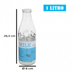 Tradineur - Botella de cristal decorada para leche, tapa de rosca, botella para zumos, batidos, licuados de verduras, frigorífic
