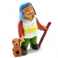 Tradineur - Figura de pastor con perro naif - Fabricado en marmolina - Figura decorativa divertida para nacimiento, navidad, dec