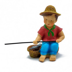 Tradineur - Figura de pastor pescador naif - Fabricado en marmolina - Figura decorativa divertida para nacimiento, navidad, deco