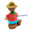 Tradineur - Figura de pastor pescador naif - Fabricado en marmolina - Figura decorativa divertida para nacimiento, navidad, deco