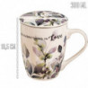 Tradineur - Taza de té con filtro y tapa, cerámica y acero inoxidable, mantiene caliente la infusión, regalo original (Plantas,
