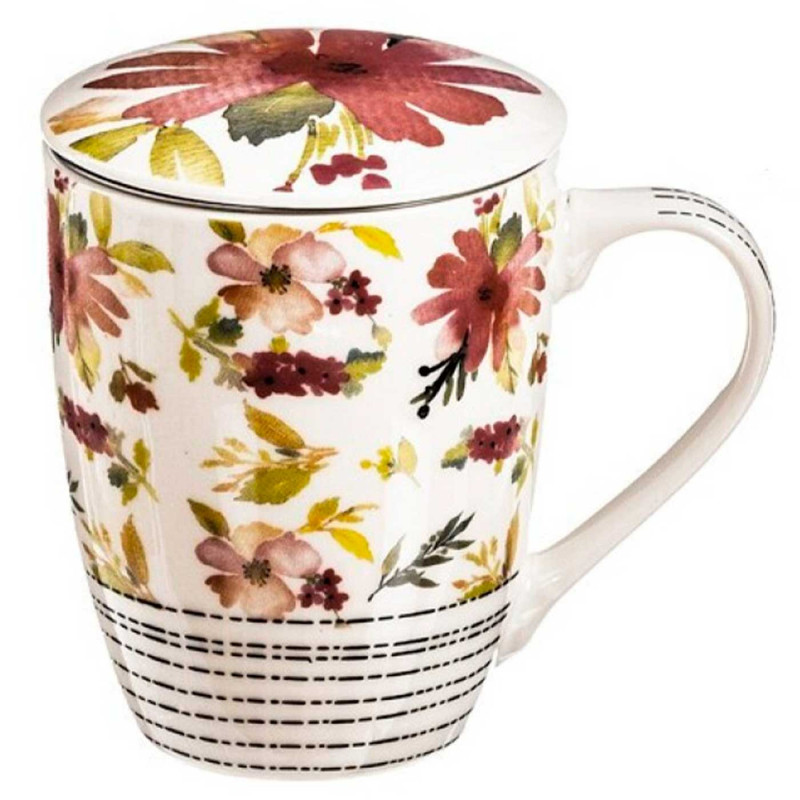 Tradineur - Taza para té, infusión con filtro y tapa, cerámica y acero inoxidable, mantiene caliente la infusión, regalo origina Tradineur - Taza para té, infusión con filtro y tapa, cerámica y acero inoxidable, mantiene caliente la infusión, regalo origina
