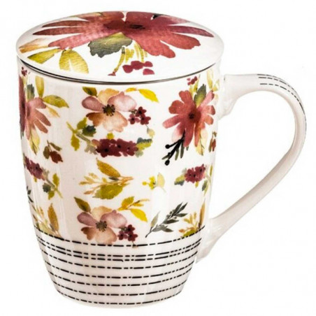 Tradineur - Taza para té, infusión con filtro y tapa, cerámica y acero inoxidable, mantiene caliente la infusión, regalo origina