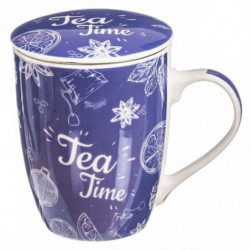 Tradineur - Taza de té, infusión con filtro y tapa, cerámica y acero inoxidable, mantiene caliente la infusión, regalo original