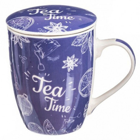 Tradineur - Taza de té, infusión con filtro y tapa, cerámica y acero inoxidable, mantiene caliente la infusión, regalo original
