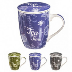 Tradineur - Taza de té, infusión con filtro y tapa, cerámica y acero inoxidable, mantiene caliente la infusión, regalo original