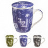 Tradineur - Taza de té, infusión con filtro y tapa, cerámica y acero inoxidable, mantiene caliente la infusión, regalo original