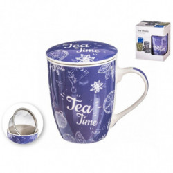 Tradineur - Taza de té, infusión con filtro y tapa, cerámica y acero inoxidable, mantiene caliente la infusión, regalo original