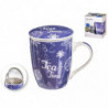 Tradineur - Taza de té, infusión con filtro y tapa, cerámica y acero inoxidable, mantiene caliente la infusión, regalo original
