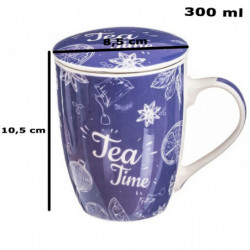 Tradineur - Taza de té, infusión con filtro y tapa, cerámica y acero inoxidable, mantiene caliente la infusión, regalo original