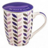 Tradineur - Taza para té, infusiones con filtro y tapa, cerámica y acero inoxidable, mantiene caliente la infusión, regalo origi