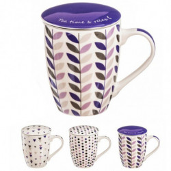 Tradineur - Taza para té, infusiones con filtro y tapa, cerámica y acero inoxidable, mantiene caliente la infusión, regalo origi