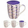 Tradineur - Taza para té, infusiones con filtro y tapa, cerámica y acero inoxidable, mantiene caliente la infusión, regalo origi