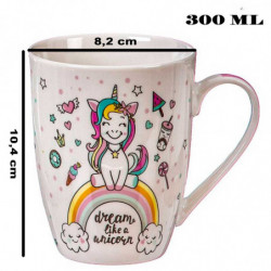 Tradineur - Taza de cerámica para té, café, infusiones, desayuno, apta para lavavajillas y microondas, regalo original (Unicorni