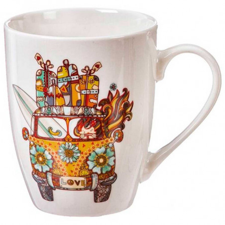 Tradineur - Taza de cerámica para café, té, infusiones, desayuno, apta para lavavajillas y microondas, regalo original (Furgonet