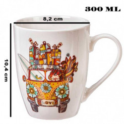 Tradineur - Taza de cerámica para café, té, infusiones, desayuno, apta para lavavajillas y microondas, regalo original (Furgonet