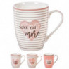 Tradineur - Taza de cerámica para infusiones, té, café, desayuno, apta para lavavajillas y microondas, regalo original (Modelo "