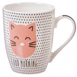 Tradineur - Taza de cerámica para té, infusiones, café, desayuno, apta para lavavajillas y microondas, regalo original (Gato, 30