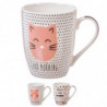 Tradineur - Taza de cerámica para té, infusiones, café, desayuno, apta para lavavajillas y microondas, regalo original (Gato, 30