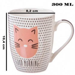 Tradineur - Taza de cerámica para té, infusiones, café, desayuno, apta para lavavajillas y microondas, regalo original (Gato, 30