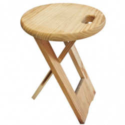 Tradineur - Taburete redondo plegable de madera con asa y reposapiés, estable y robusto, banqueta para jardín, balcón, terraza,